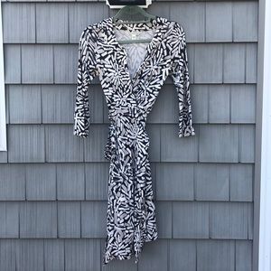 DVF black printed wrap dress, size 4